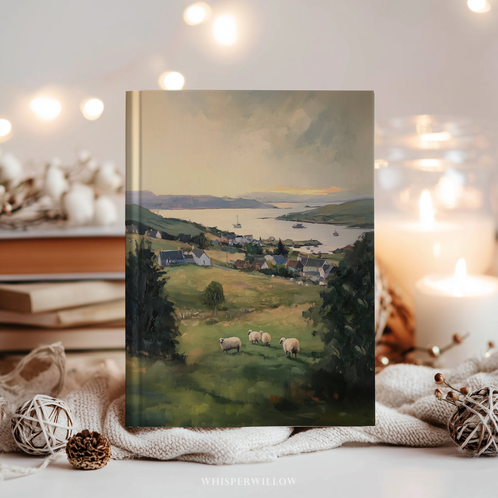 Irisches Landschafts-Notizbuch (gebunden) – Meadow Harbor, Landschaftsmalerei, Küstenschafe – Geschenkidee