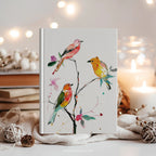 Buntes Notizbuch mit Singvögeln (Hardcover) – Botanischer Zweig, Vogelmotiv, Geschenkidee