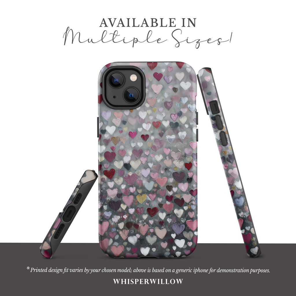 Romantic Heart Pattern Phone Case | Compatible with iPhone | Pink Red Black Grey Love Cover