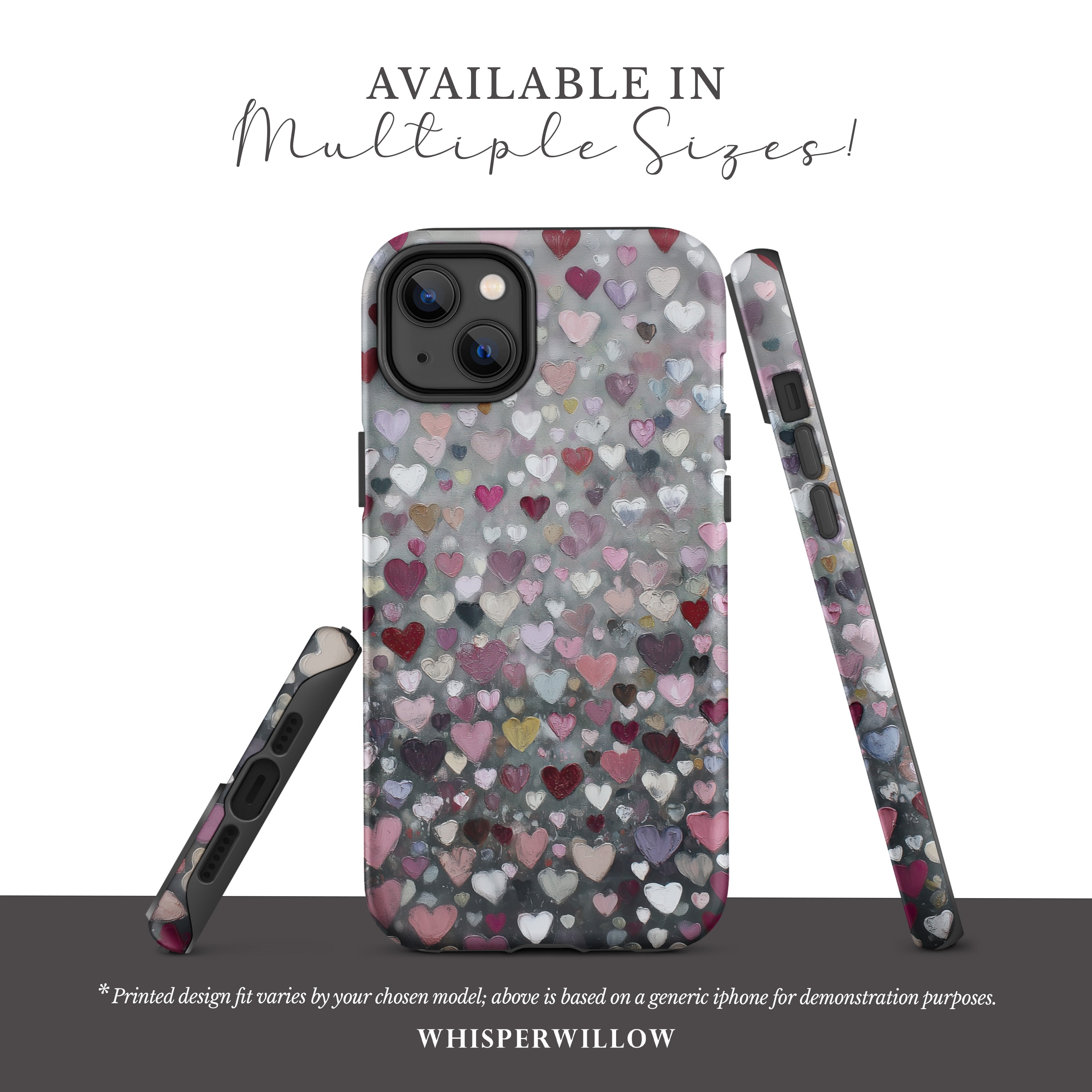 Romantic Heart Pattern Phone Case | Compatible with iPhone | Pink Red Black Grey Love Cover