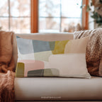 Abstract Geometric Throw Pillow | Modern Minimalist Neutral Blush | Blue Gold Lumbar Accent Cushion | Contemporary Home Decor Gift