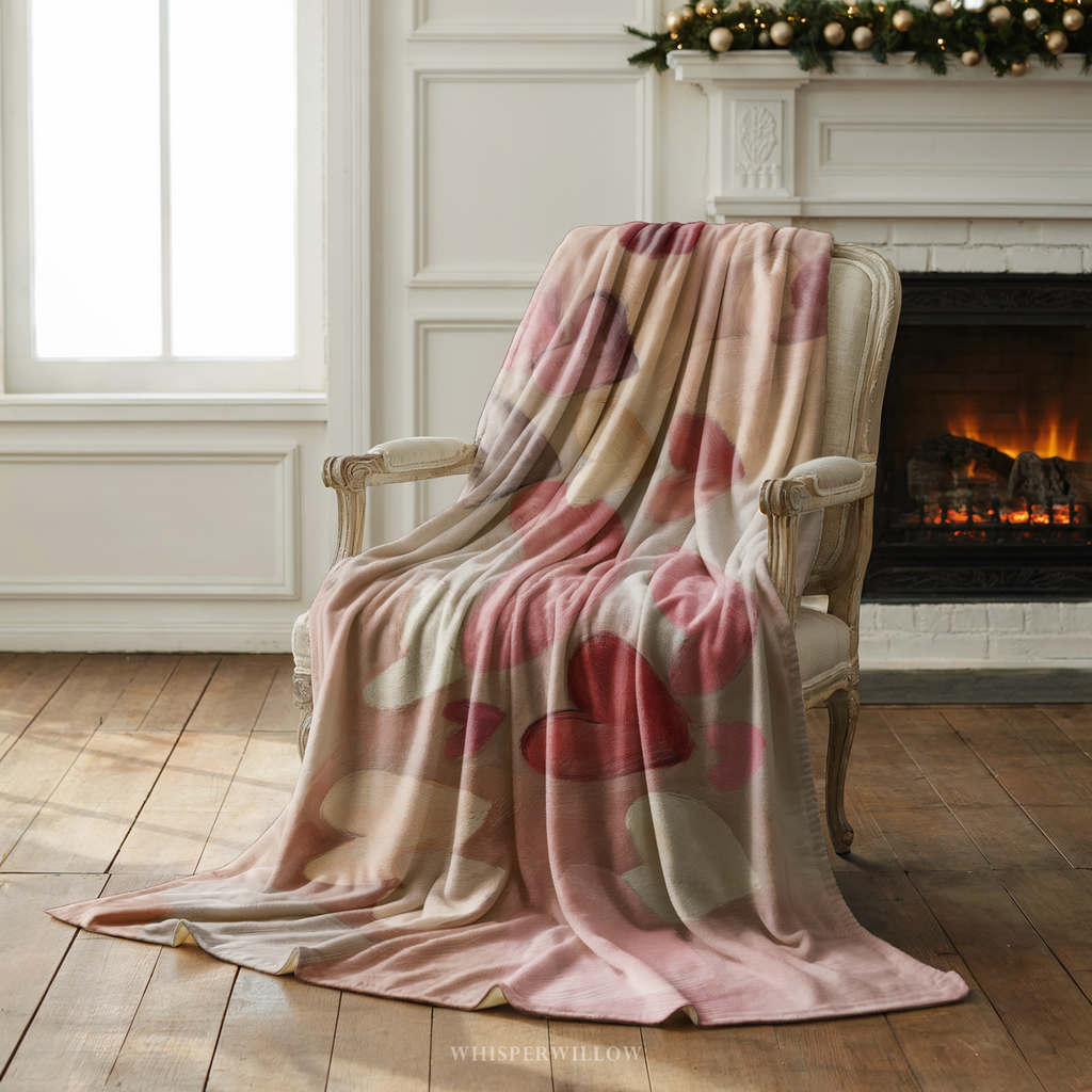 Painted Heart Throw Blanket | Romantic Pastel Abstract Art | Valentine's Day Home Decor