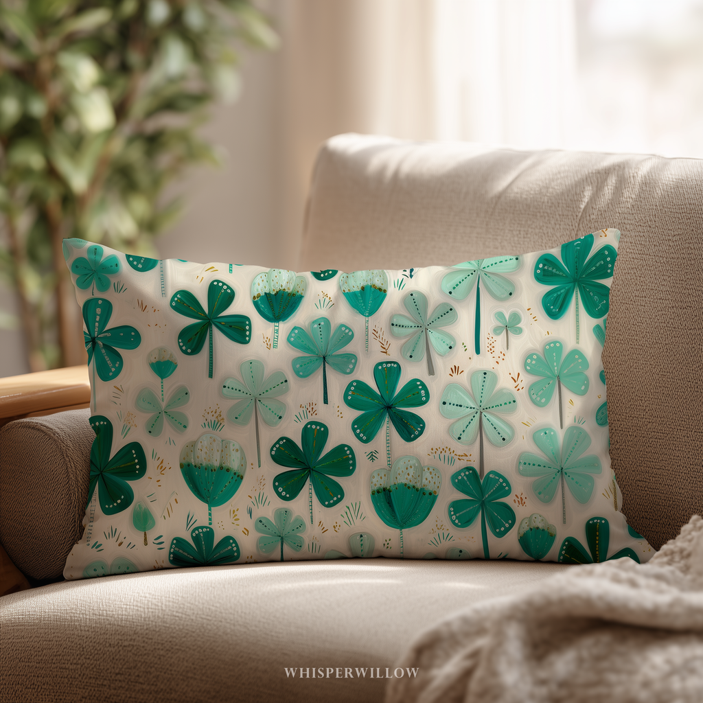 St Patrick Shamrock Throw Pillow and Case - Green Clover Cushion Irish Holiday Decor Gift