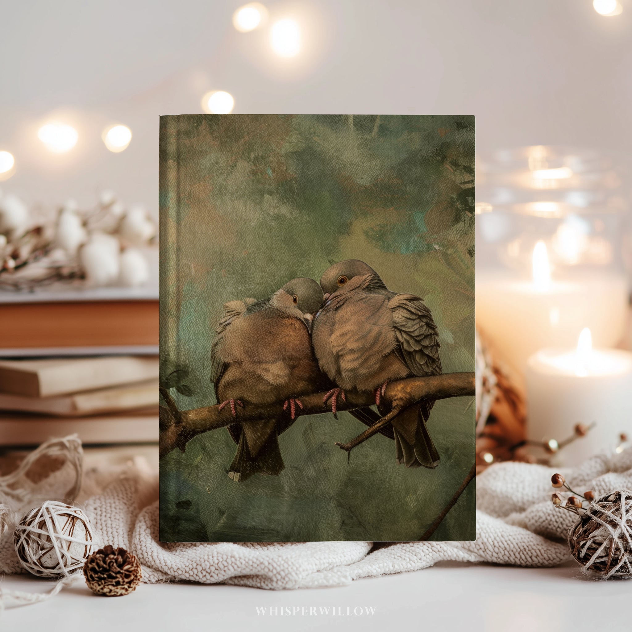 Carnet à couverture rigide « Colombes en deuil » - Illustration romantique de forêt, cadeau idéal pour les amoureux des oiseaux