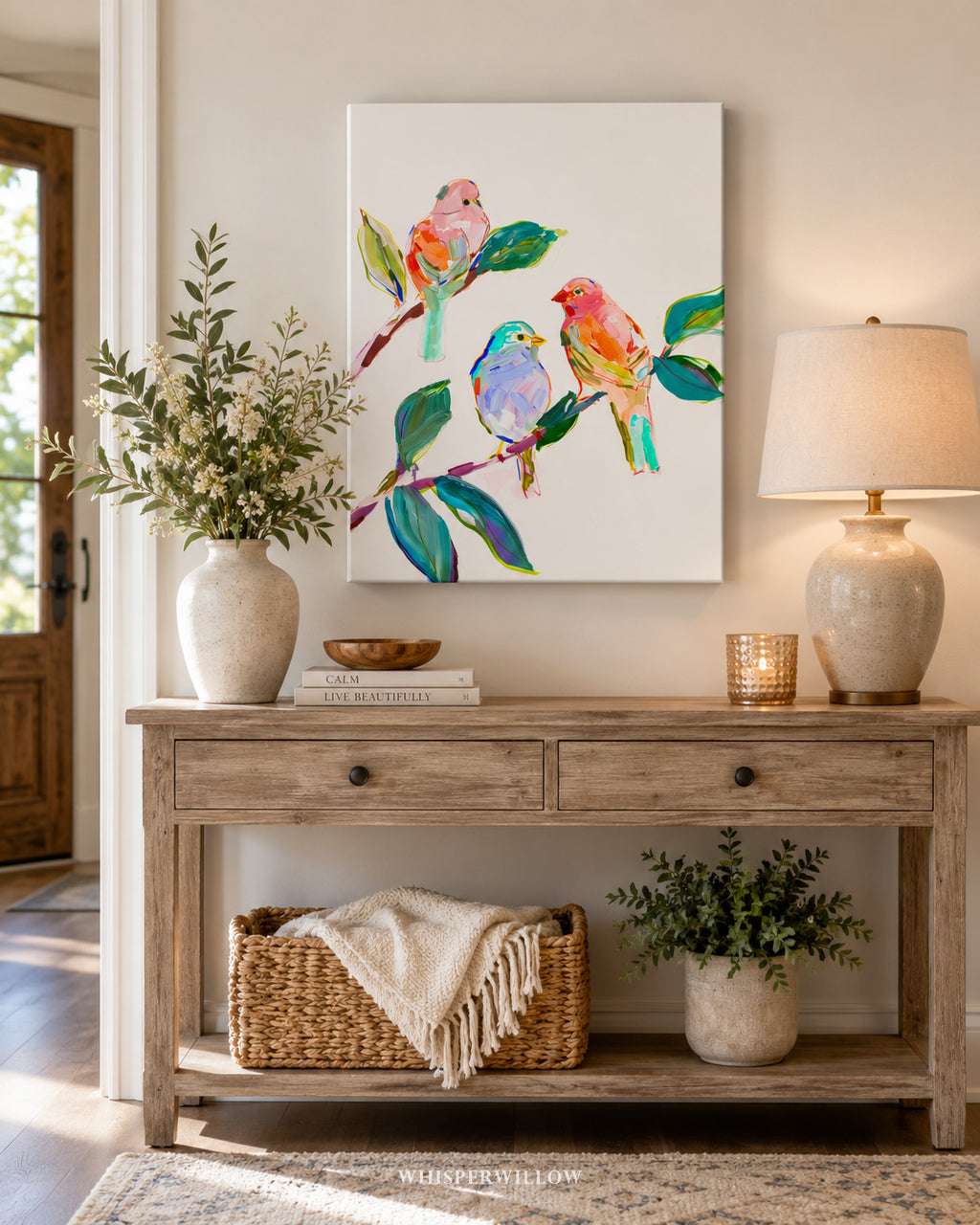 Wild Birds Canvas Wall Art | Colorful Songbirds on Tree Branch | Vibrant Nature Decor Gift
