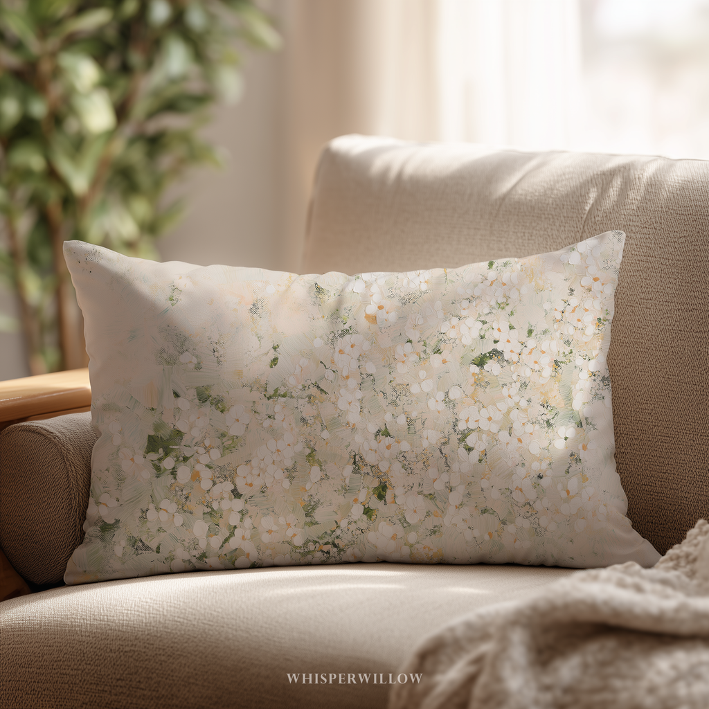 Cream Floral Abstract Throw Pillow - Neutral White Botanical Art Decor Cushion Gift