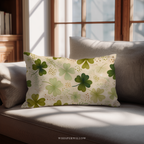 St Patrick Clover Throw Pillow, Green Shamrock Floral Botanical Design, Spring Cottage Decor Cushion, Gift for Kids and Adults