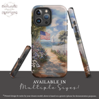 Coastal Art Phone Case | Compatible with iPhone Models | USA Flag Beach Sailboat Ocean Colorful Aesthetic