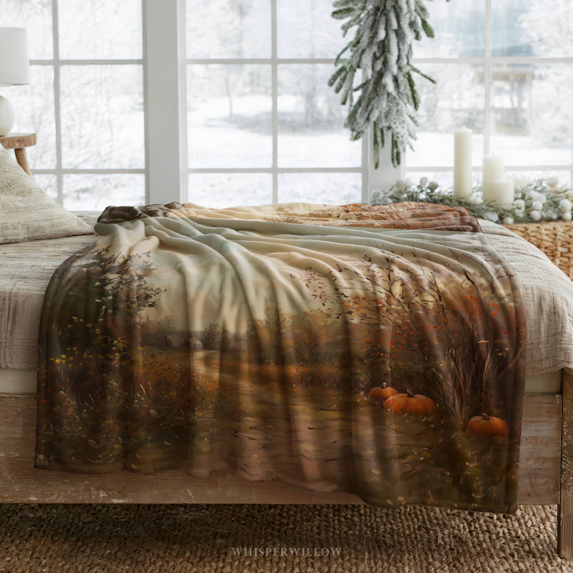 Autumn Pumpkin Path Throw Blanket - Fall Countryside Rustic Gift