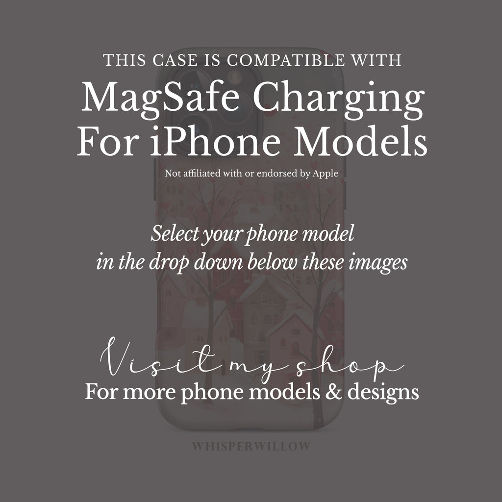 Romantic Winter Village Phone Case | Compatible with MagSafe & iPhone | Pink Heart Snow Town Aesthetic Protective Cover