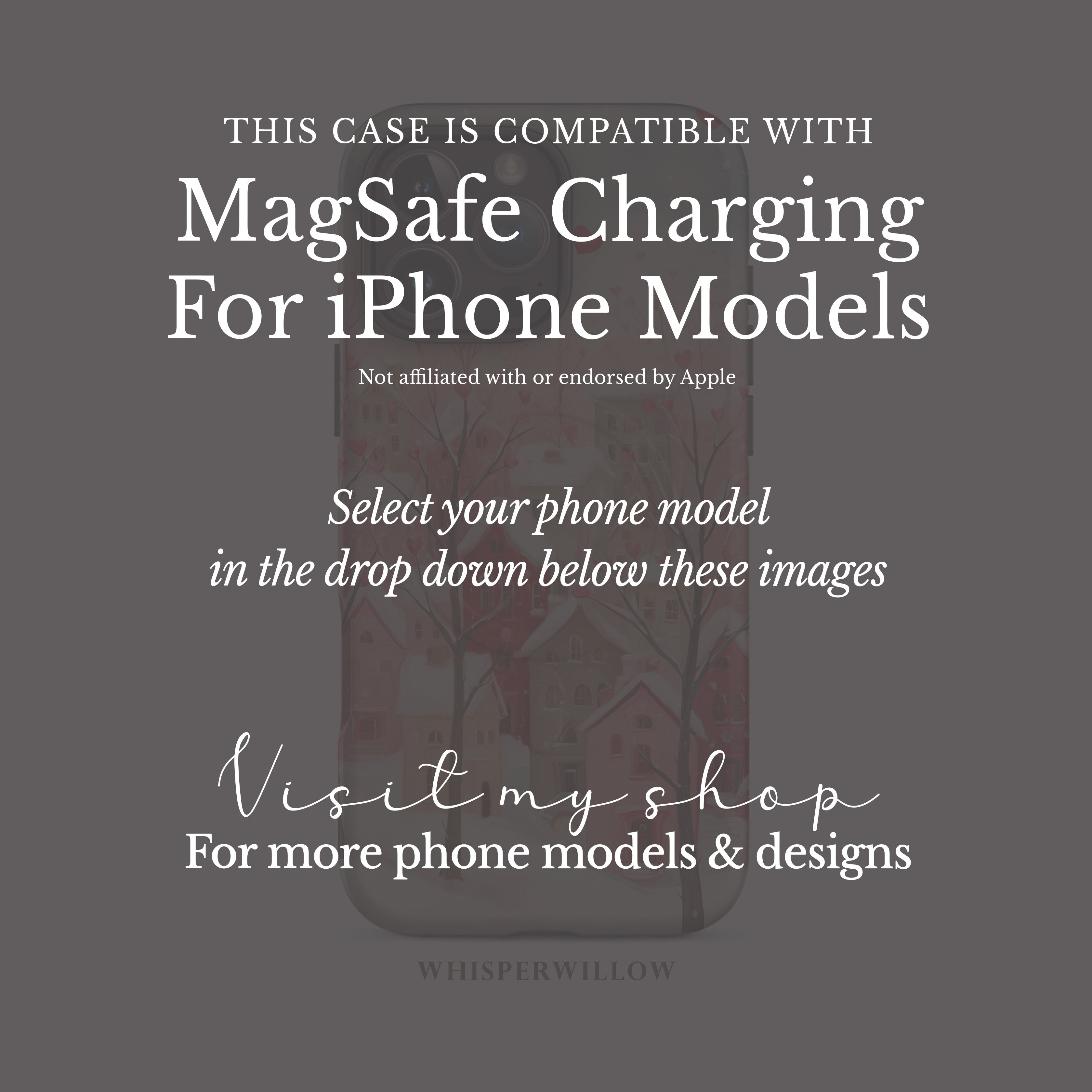 Romantic Winter Village Phone Case | Compatible with MagSafe & iPhone | Pink Heart Snow Town Aesthetic Protective Cover