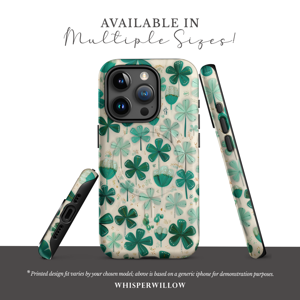 Teal Shamrock Magnetic Phone Case | Compatible with iPhone | Lucky Four Leaf Clover Cover