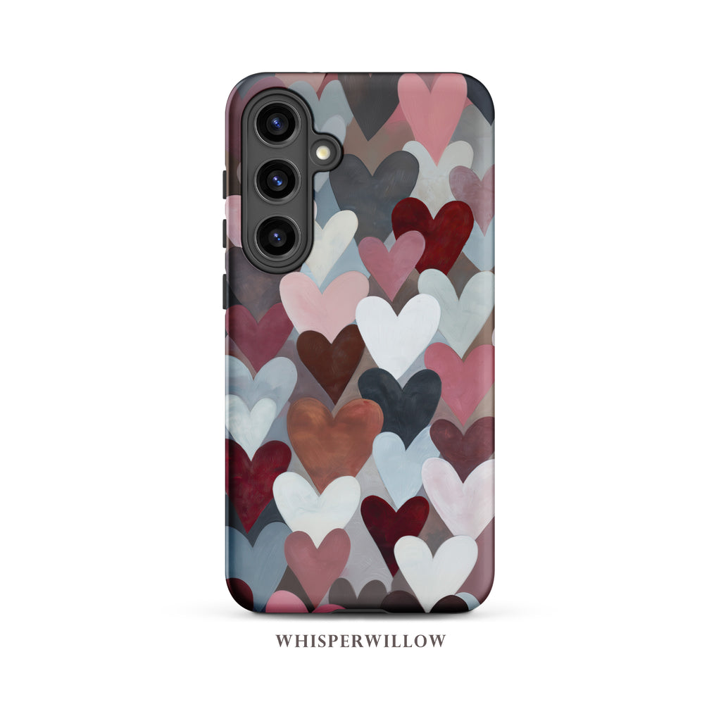 Heart Pattern Phone Case Compatible with Samsung Galaxy | Cute Aesthetic Pink Red Romantic Valentine Modern Love Art Cover by WhisperWillow Studios