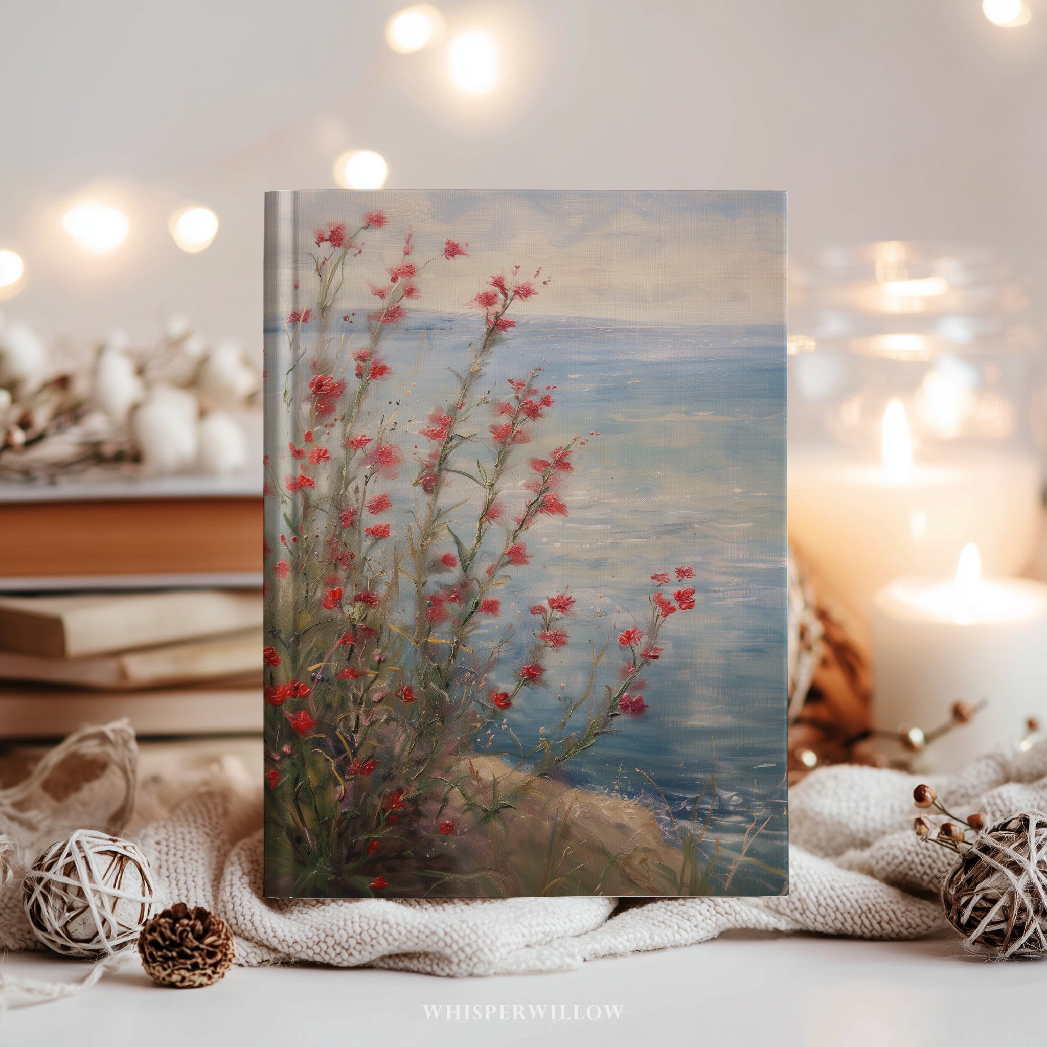 Hardcover-Notizbuch, 20,3 x 14,6 cm | Rote Wildblumen, Strandmotiv | Notizbuch in patriotischen USA-Farben – das perfekte Geschenk