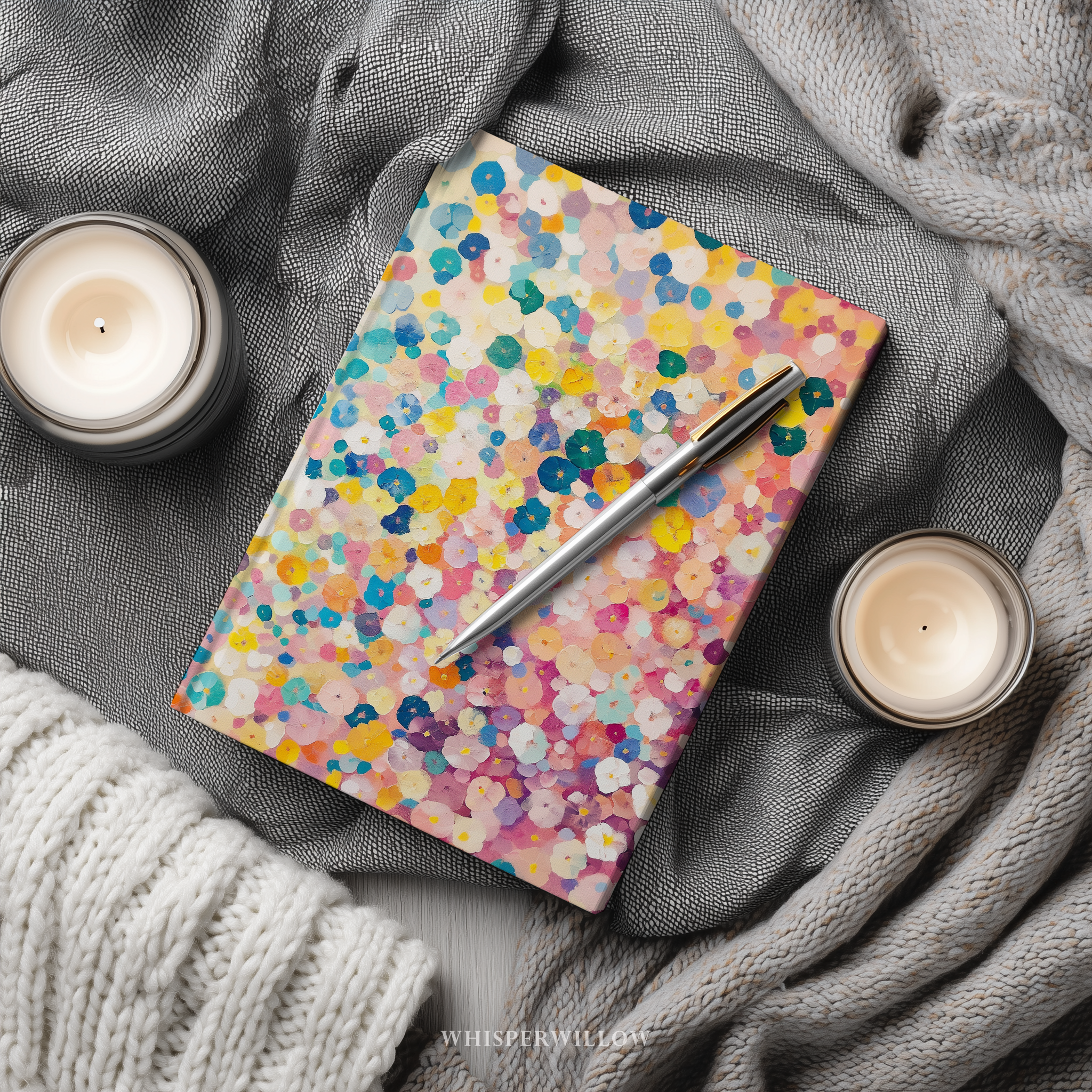 Buntes Notizbuch mit floralem Muster – Abstrakte Pastell-Konfettiblumen, fröhliche Muster – Geschenkidee