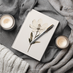 Elegant magnolia illustration on a hardcover matte journal notebook with art by WhisperWillow Studios home decor gift