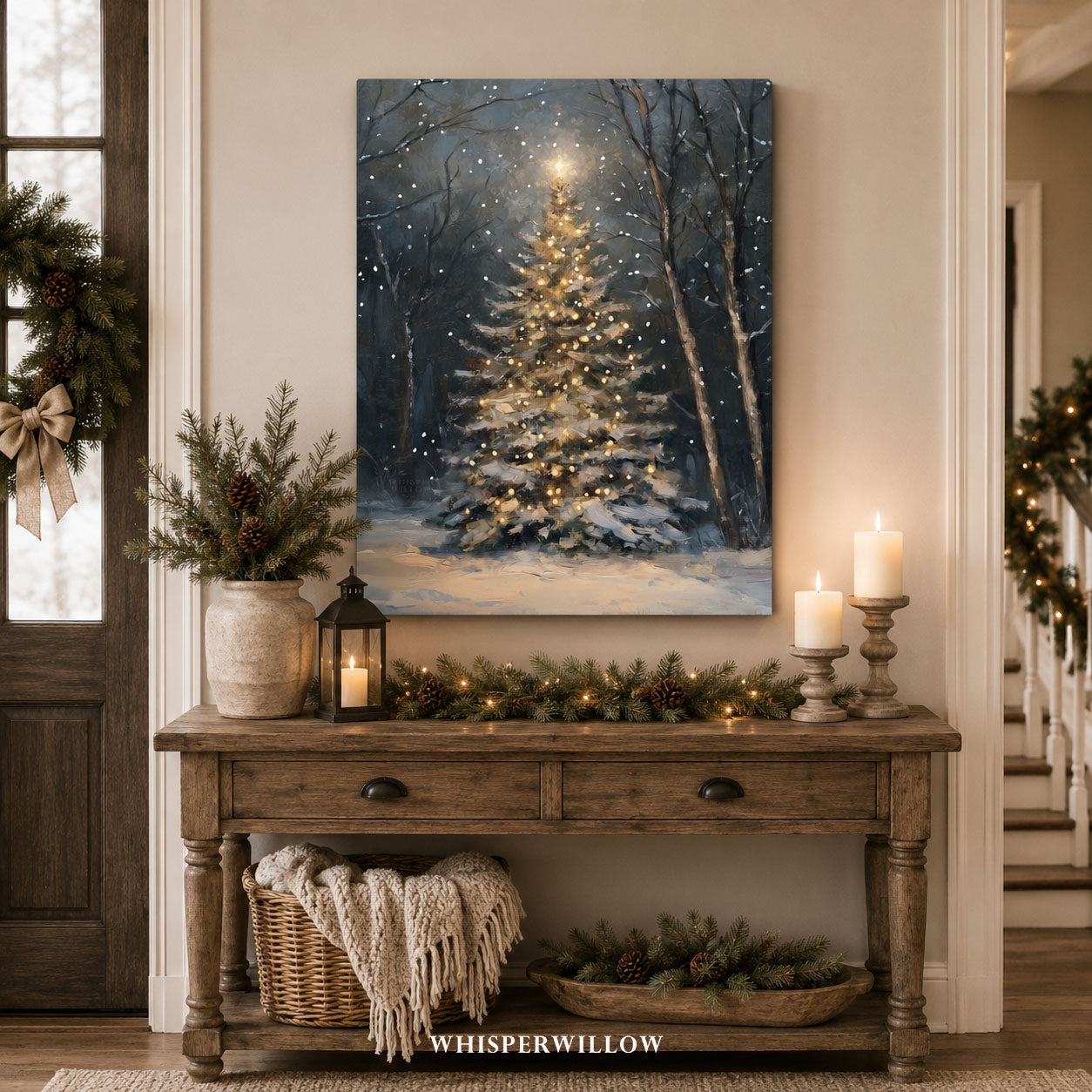 Christmas Tree Canvas Wall Art - Enchanting Snowy Forest Scene, Magical Winter Holiday Decor