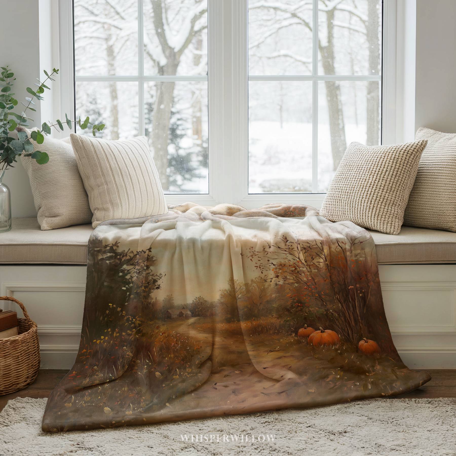 Autumn Pumpkin Path Throw Blanket - Fall Countryside Rustic Gift