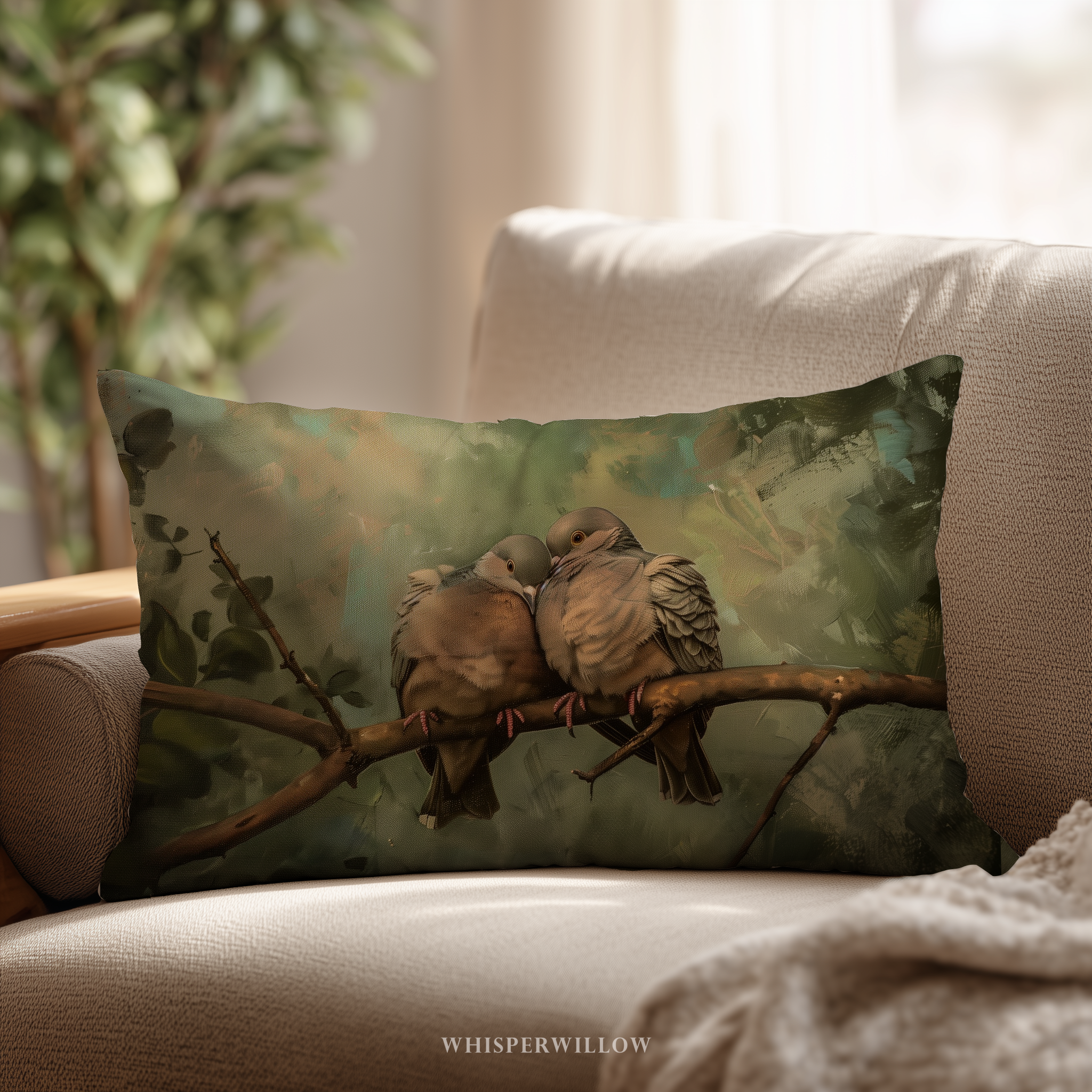 Romantic Dove Throw Pillow and Case - Nature Love Birds Decorative Cushion Wildlife Art Gift
