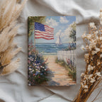 Carnet à couverture rigide drapeau américain - Motif patriotique de voilier en bord de mer, cadeau idéal pour un jardin de plage