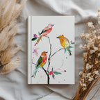 Buntes Notizbuch mit Singvögeln (Hardcover) – Botanischer Zweig, Vogelmotiv, Geschenkidee