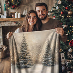 Winter Forest Throw Blanket - Snowy Trees Golden Lights Gift