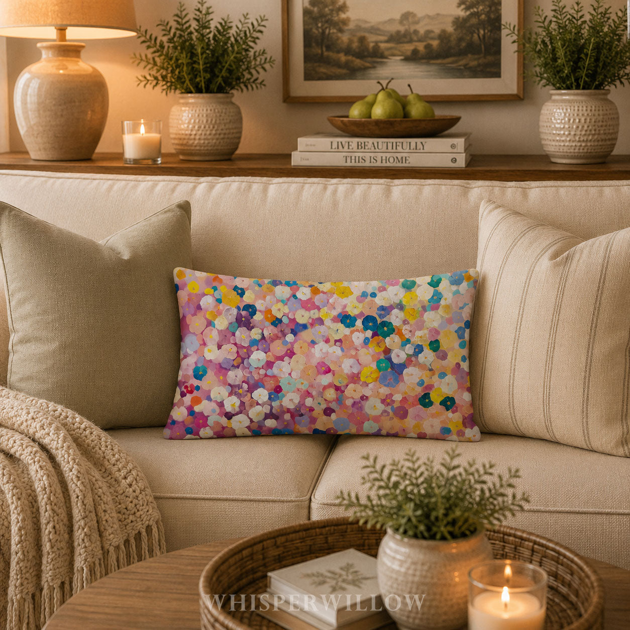 Floral Throw Pillow Case | Pastel Wildflower Botanical Cover | Cottagecore Boho Lumbar Cushion | Spring Garden Home Décor Gift