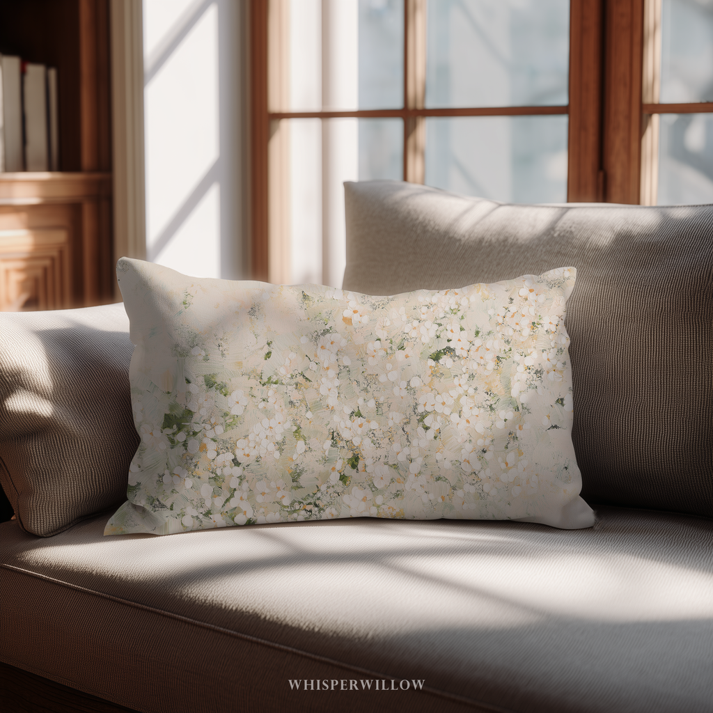 Cream Floral Abstract Throw Pillow - Neutral White Botanical Art Decor Cushion Gift
