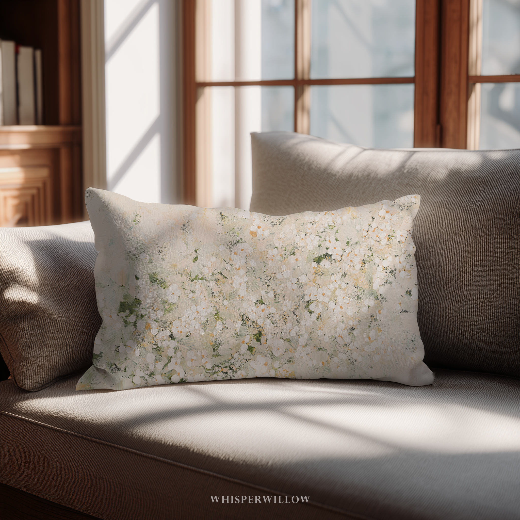 Cream Floral Abstract Throw Pillow - Neutral White Botanical Art Decor Cushion Gift