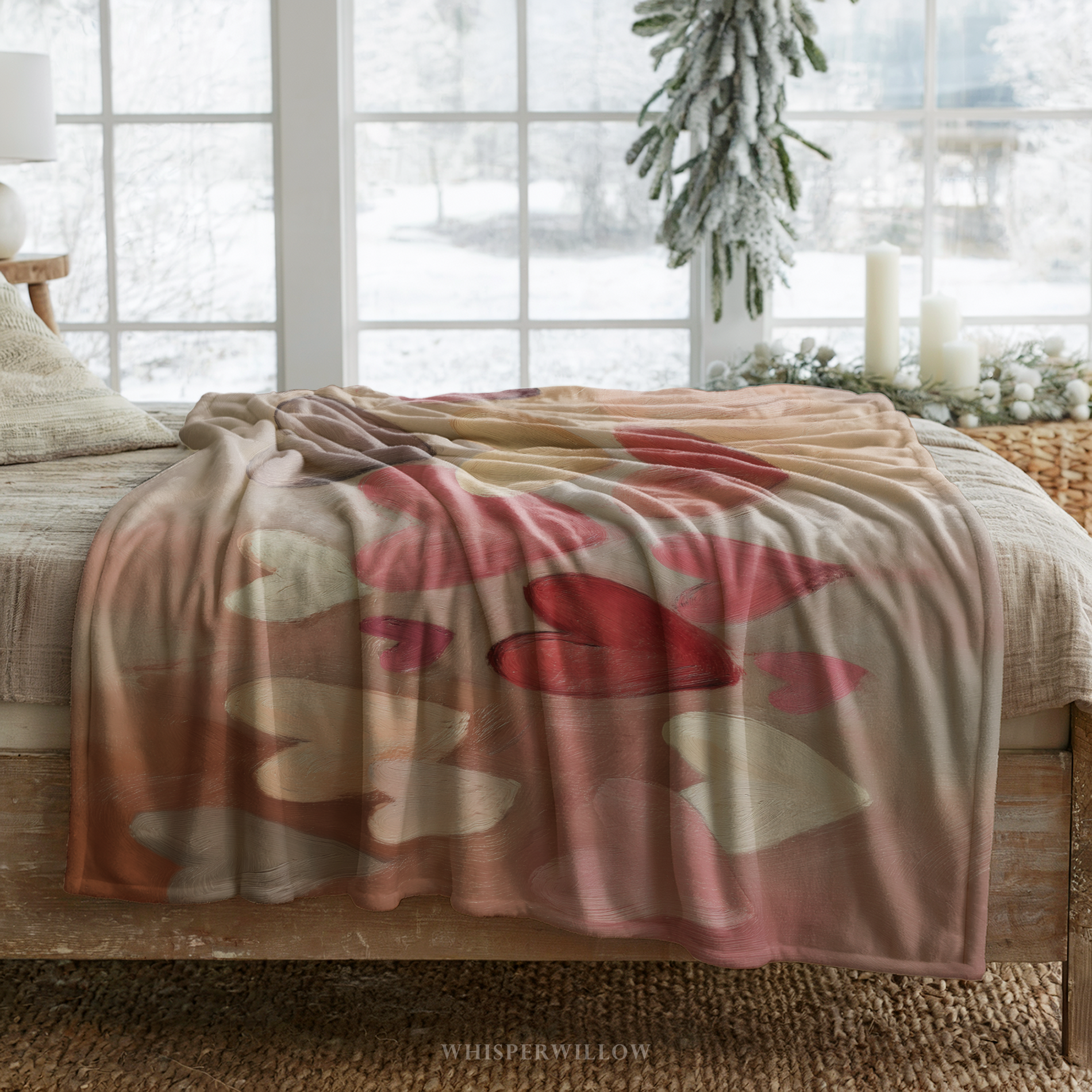 Plaid à motif cœur peint | Art abstrait romantique aux tons pastel | Décoration d'intérieur pour la Saint-Valentin