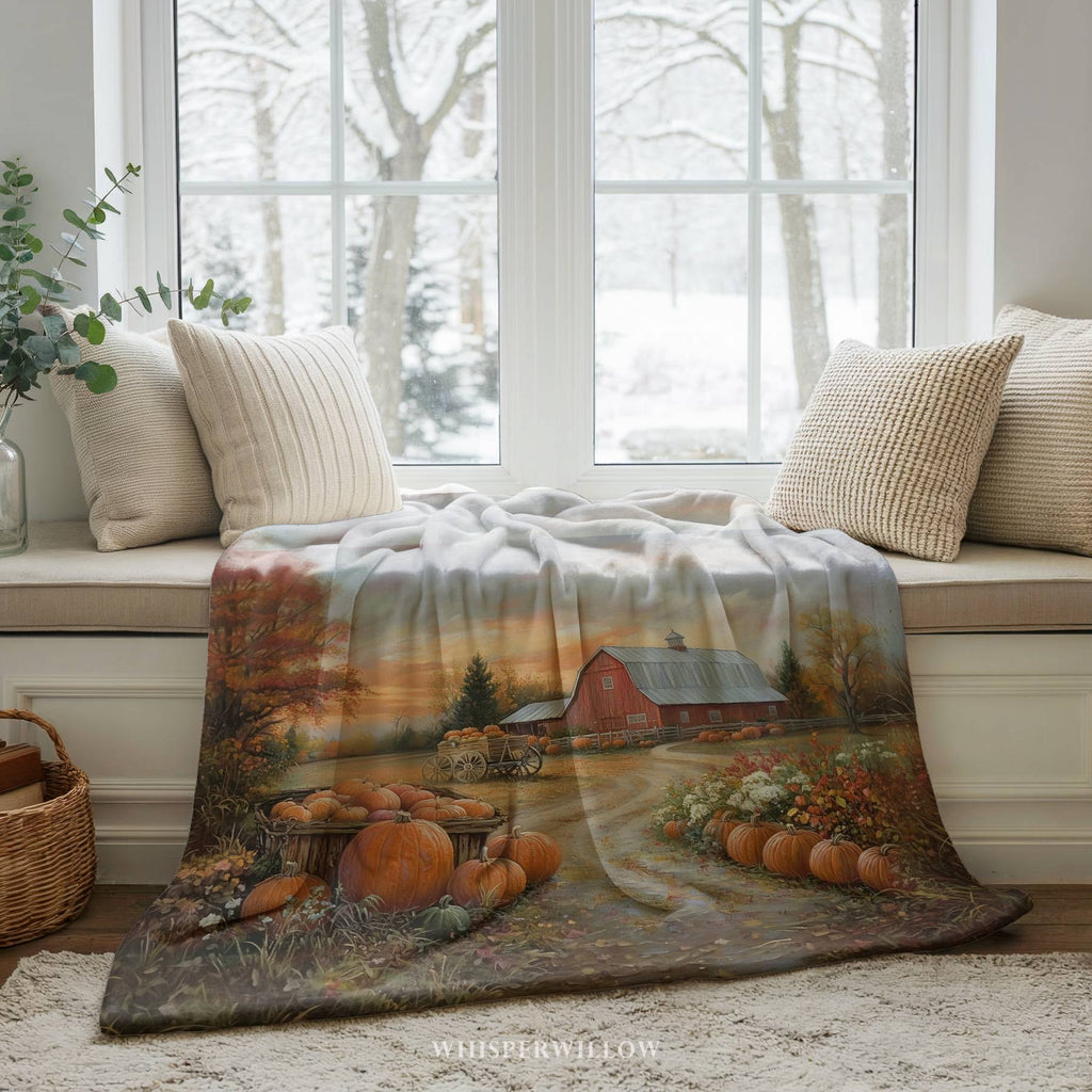 Autumn Pumpkin Throw Blanket - Cozy Barn Fall Harvest Gift