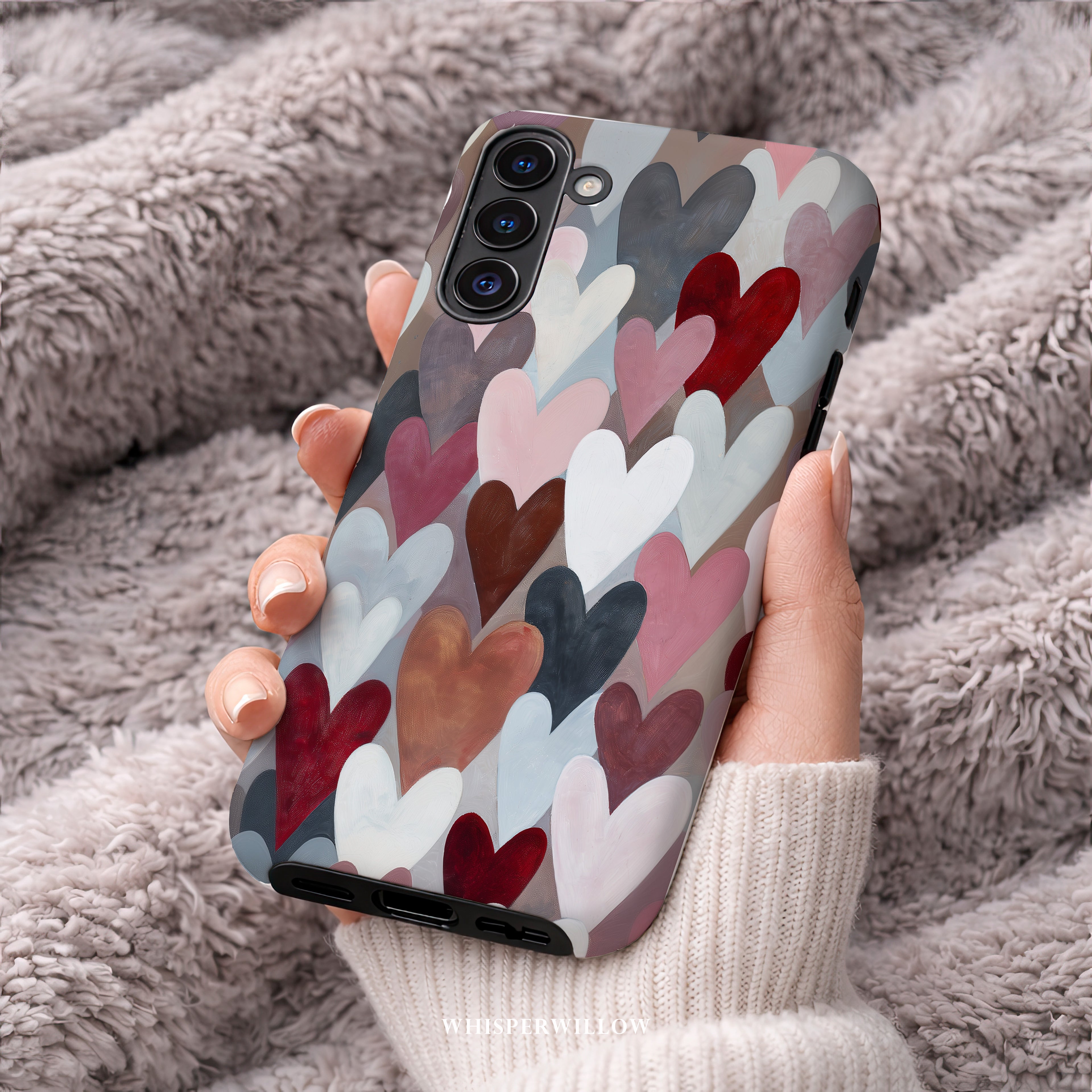 Heart Pattern Phone Case Compatible with Samsung Galaxy | Cute Aesthetic Pink Red Romantic Valentine Modern Love Art Cover