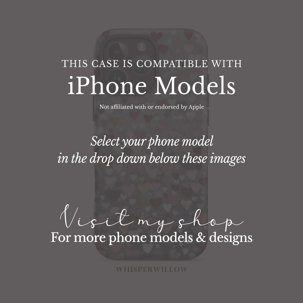 Romantic Heart Pattern Phone Case | Compatible with iPhone | Pink Red Black Grey Love Cover