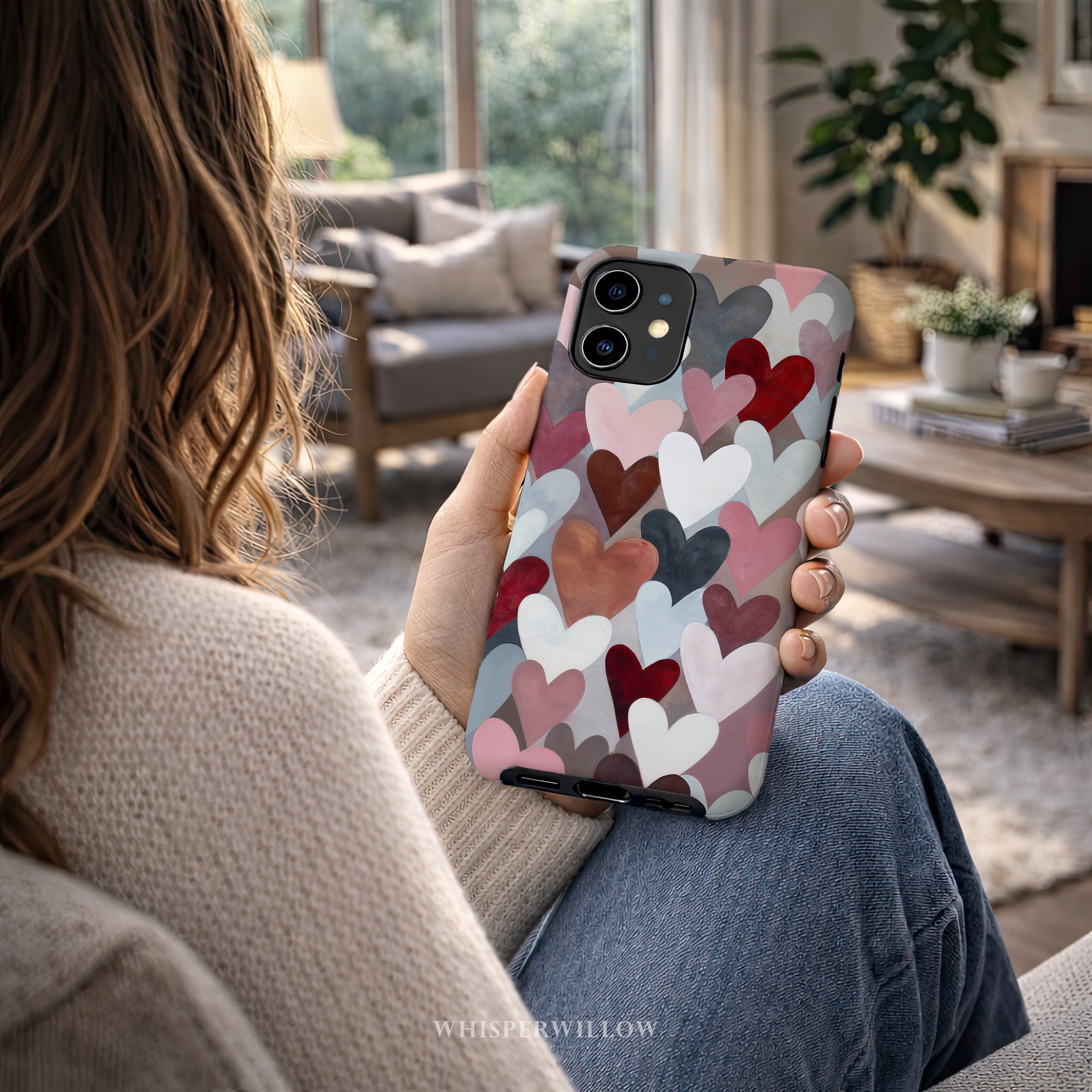 Cute Heart Pattern Phone Case | Compatible with iPhone | Romantic Pink Red Valentine Love Art