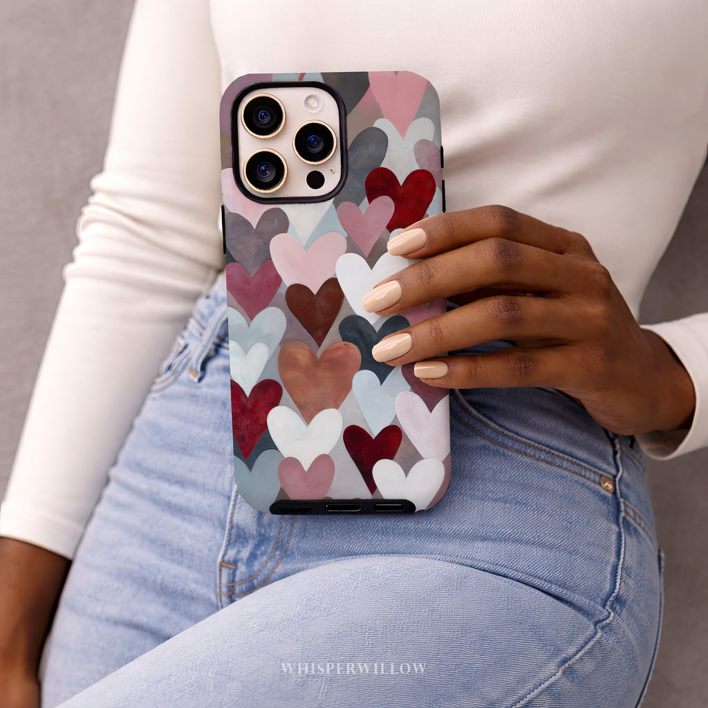 Cute Heart Pattern Phone Case | Compatible with iPhone | Romantic Pink Red Valentine Love Art