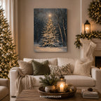 Weihnachtsbaum-Leinwandbild – Bezaubernde verschneite Waldszene, zauberhafte Winterdekoration