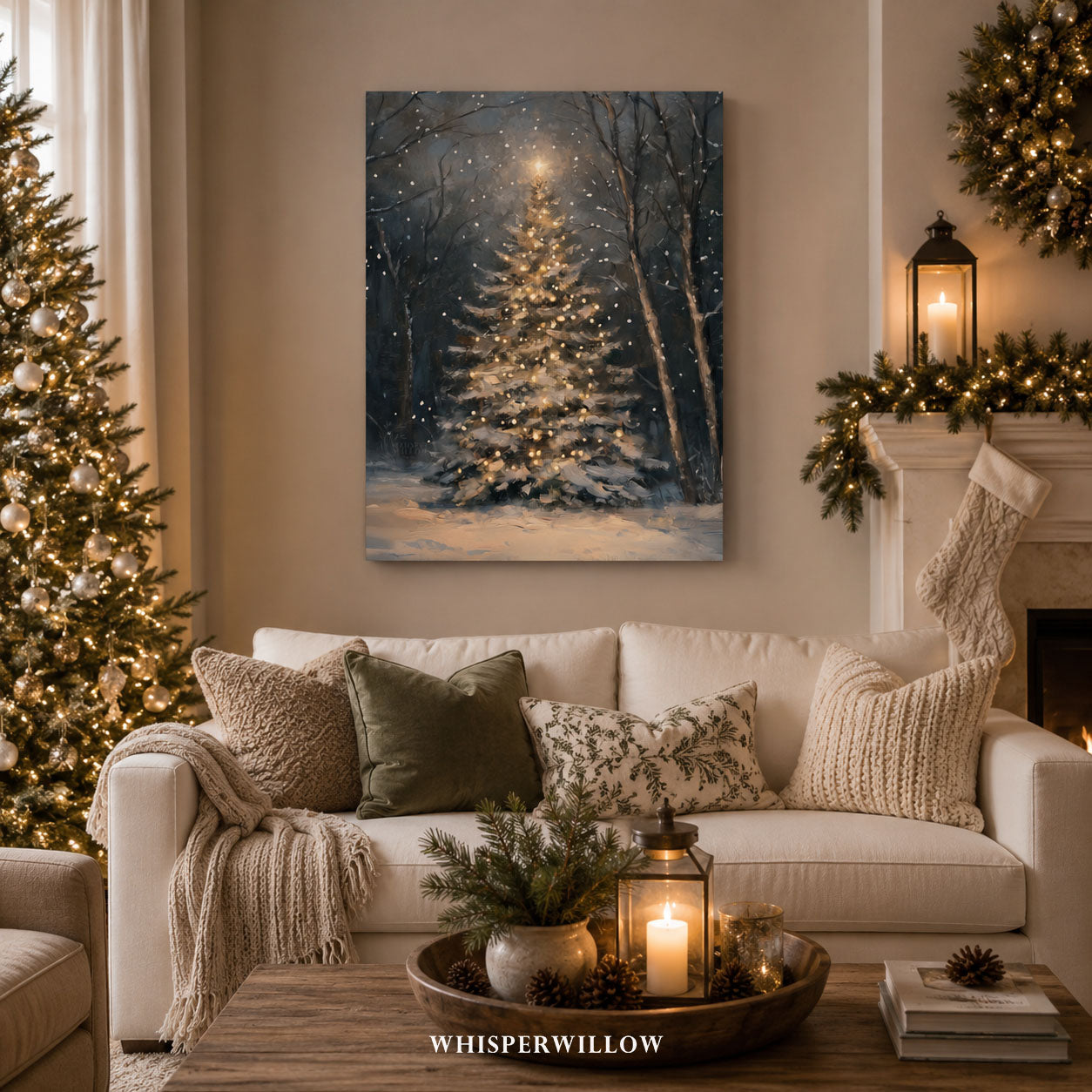Christmas Tree Canvas Wall Art - Enchanting Snowy Forest Scene, Magical Winter Holiday Decor