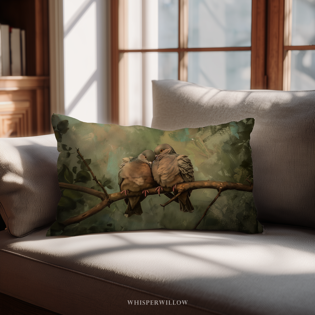Romantic Dove Throw Pillow and Case - Nature Love Birds Decorative Cushion Wildlife Art Gift