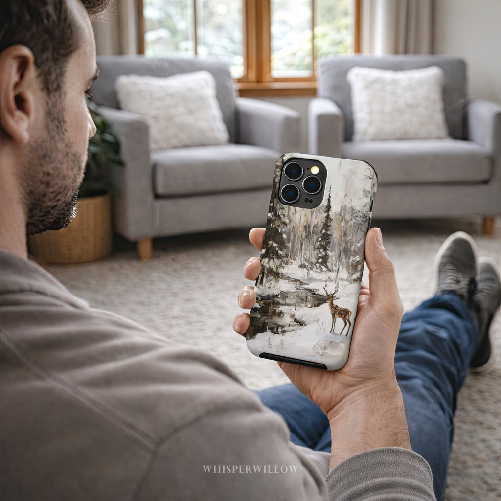 Winter Deer Aesthetic Phone Case | Forest Snow Wildlife Art | Compatible with Samsung