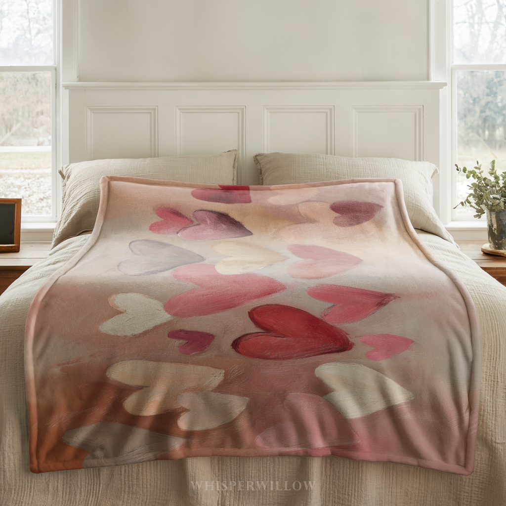 Painted Heart Throw Blanket | Romantic Pastel Abstract Art | Valentine's Day Home Decor