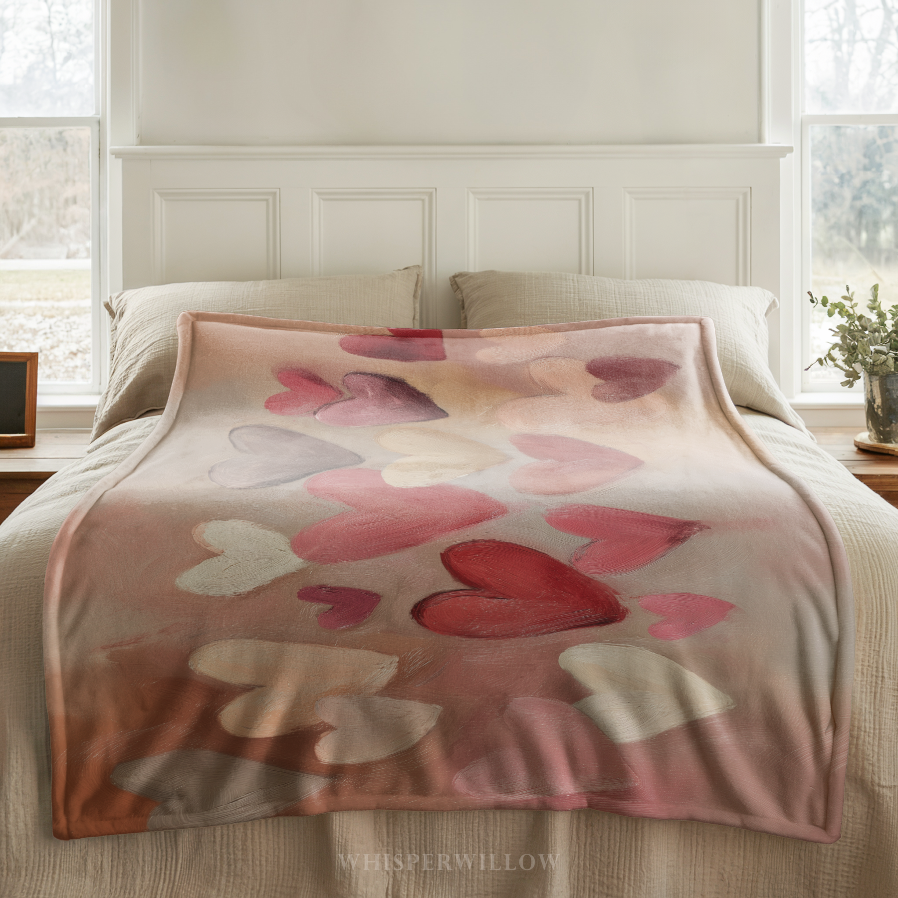 Plaid à motif cœur peint | Art abstrait romantique aux tons pastel | Décoration d'intérieur pour la Saint-Valentin