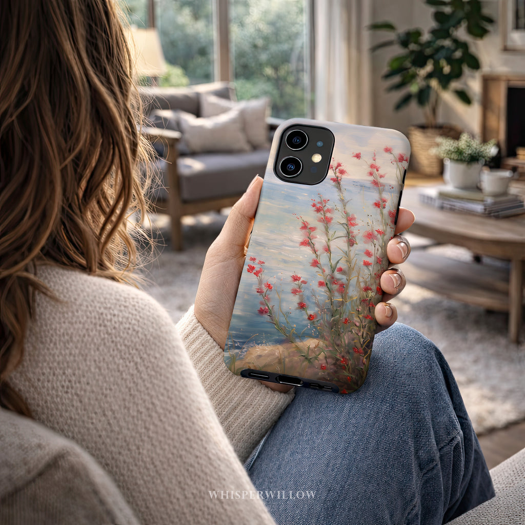 Coastal Floral Phone Case Compatible with iPhone | Aesthetic Wildflower Lake Art | Cute Nature Spring Gift