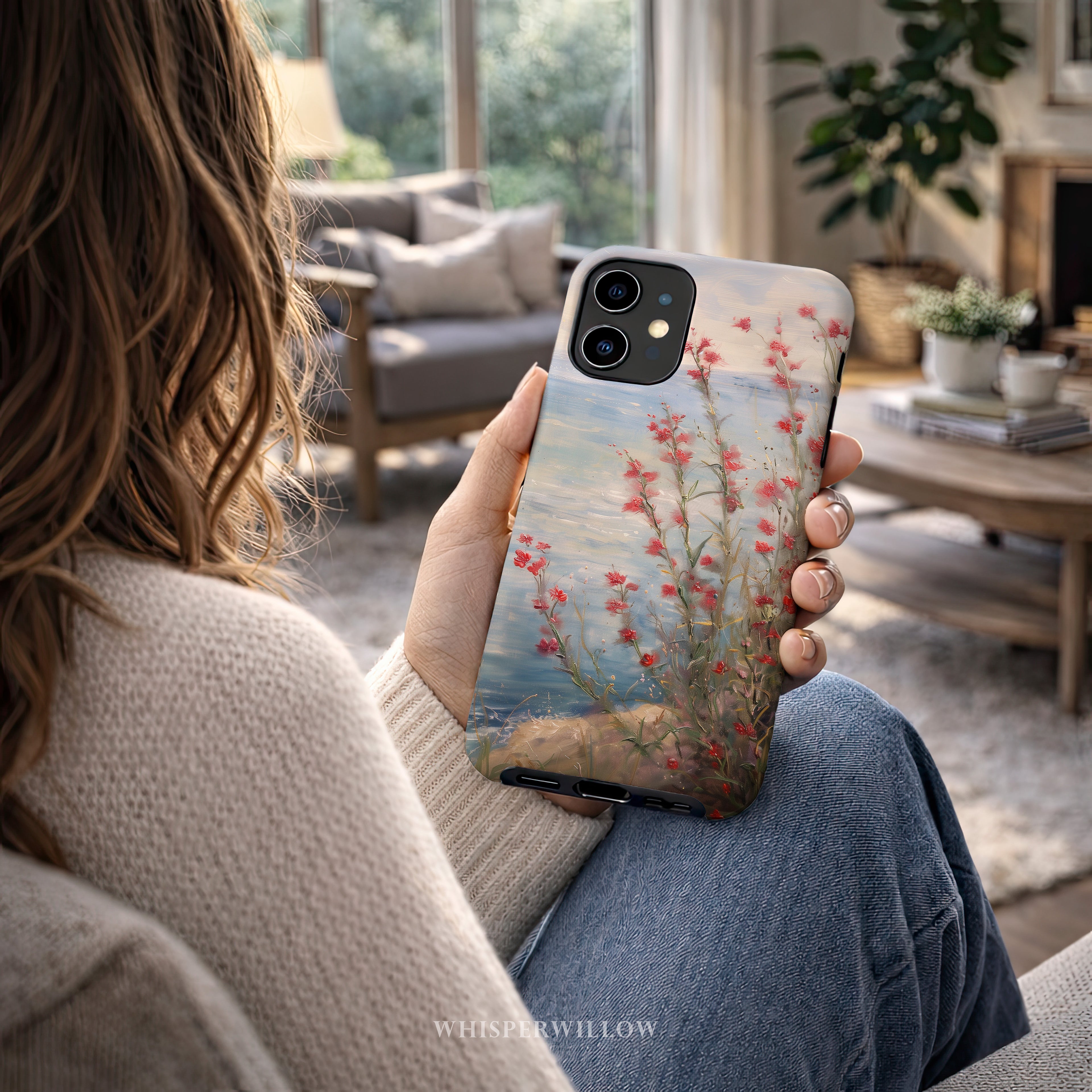 Coastal Floral Phone Case Compatible with iPhone | Aesthetic Wildflower Lake Art | Cute Nature Spring Gift