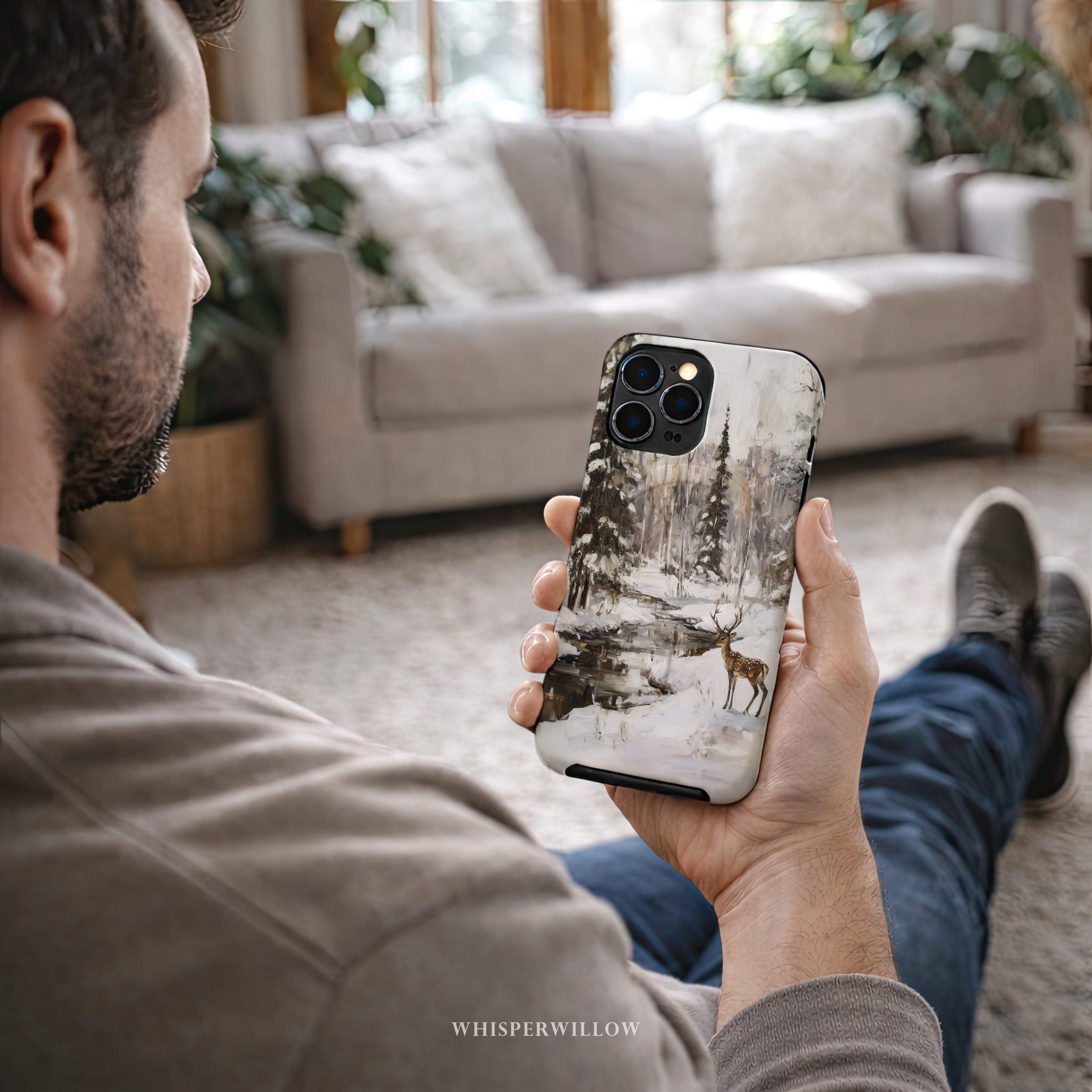 Aesthetic Winter Deer Phone Case | Compatible with MagSafe Charging | Forest Snow Wildlife Art | Gift for Him