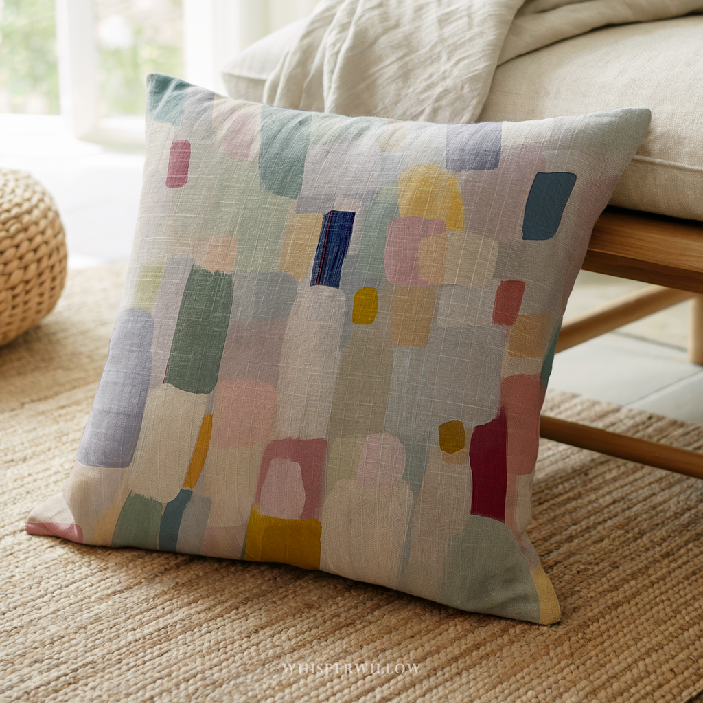 Decorative pillow with abstract pattern on a textured surface