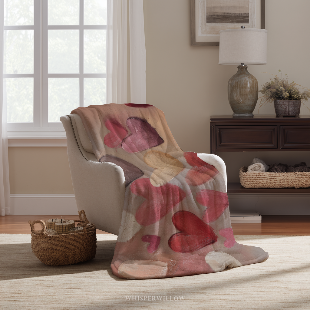 Painted Heart Throw Blanket | Romantic Pastel Abstract Art | Valentine's Day Home Decor