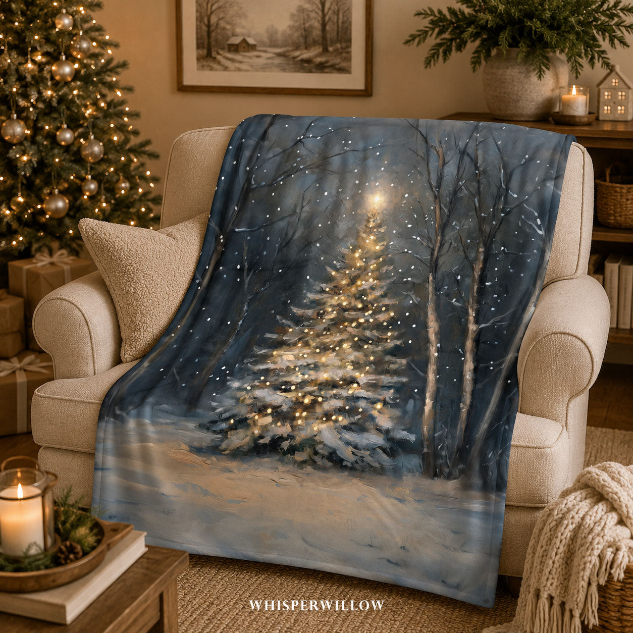 Winter Forest Christmas Throw Blanket - Festive Tree Snowfall Gift