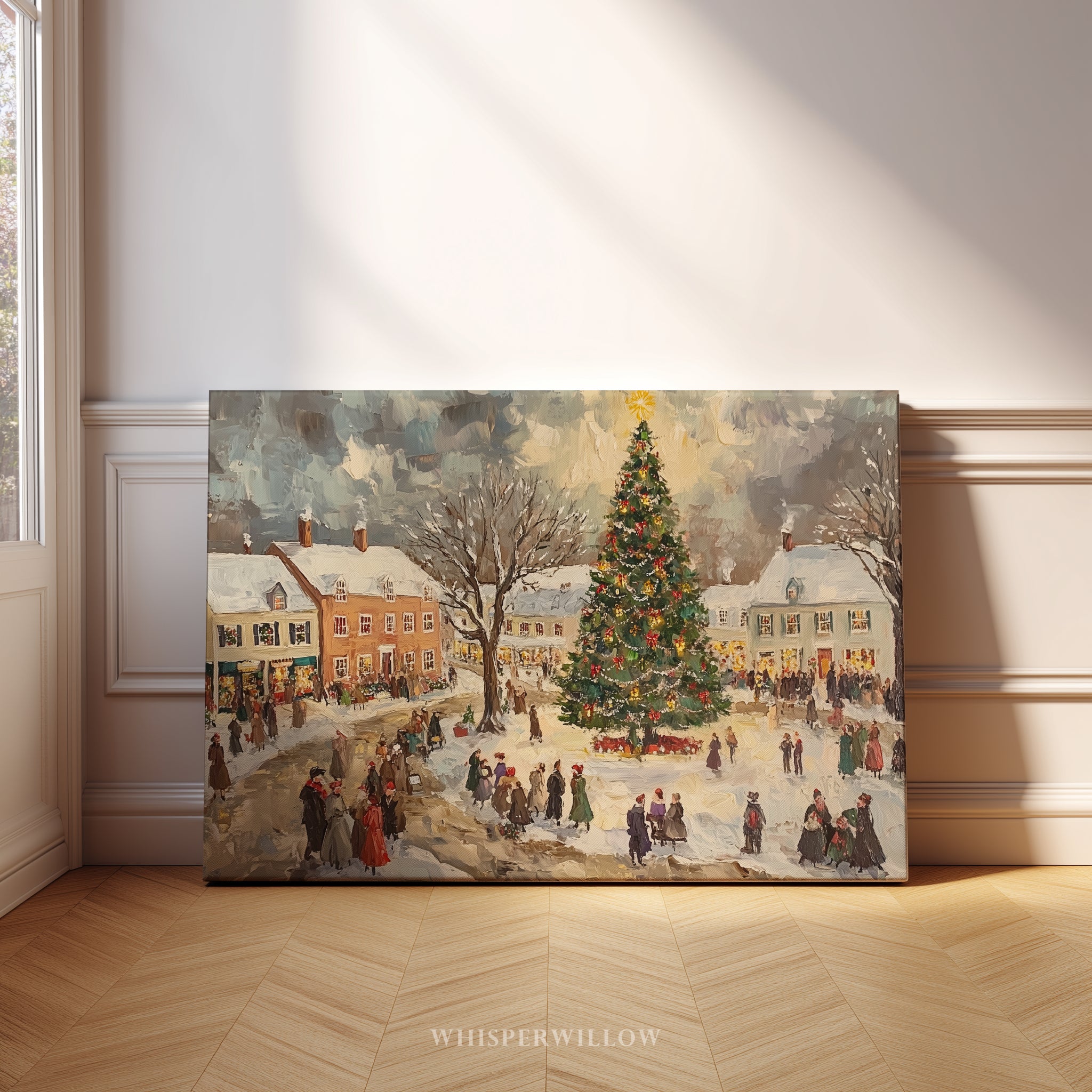 Winterliches Leinwandbild | Vintage-Weihnachtsdorf-Szene | Geschenkidee für die Weihnachtsdekoration