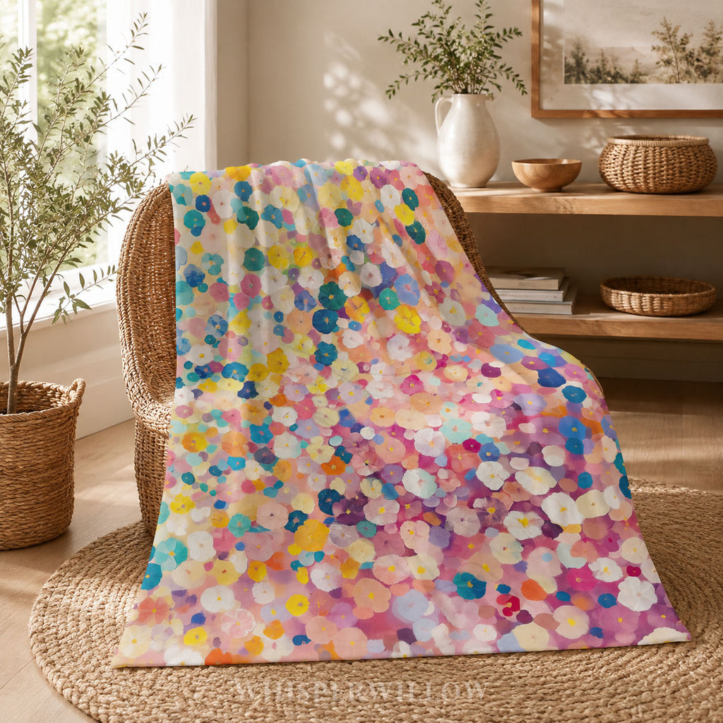 Colorful Floral Abstract Throw Blanket - Pastel Spring Flowers Gift