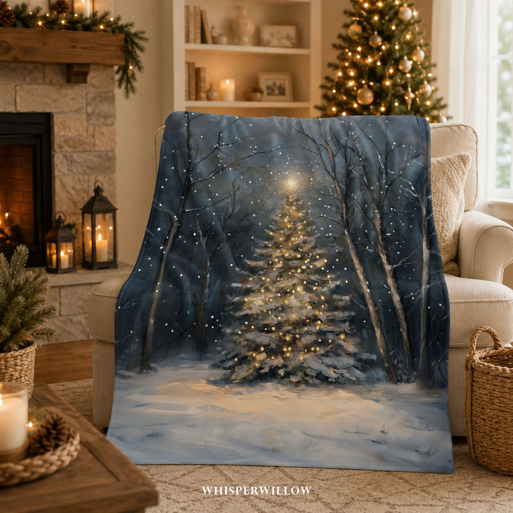 Winter Forest Christmas Throw Blanket - Festive Tree Snowfall Gift